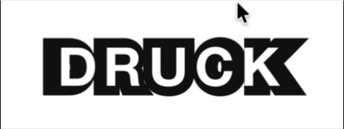 Animation of the word DRUCK - the front text is changing the spacing and becoming more sparse
